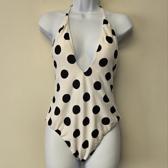 Bar III This And Dot Halter One Piece Swimsuit Black White L - Picture 3 of 12